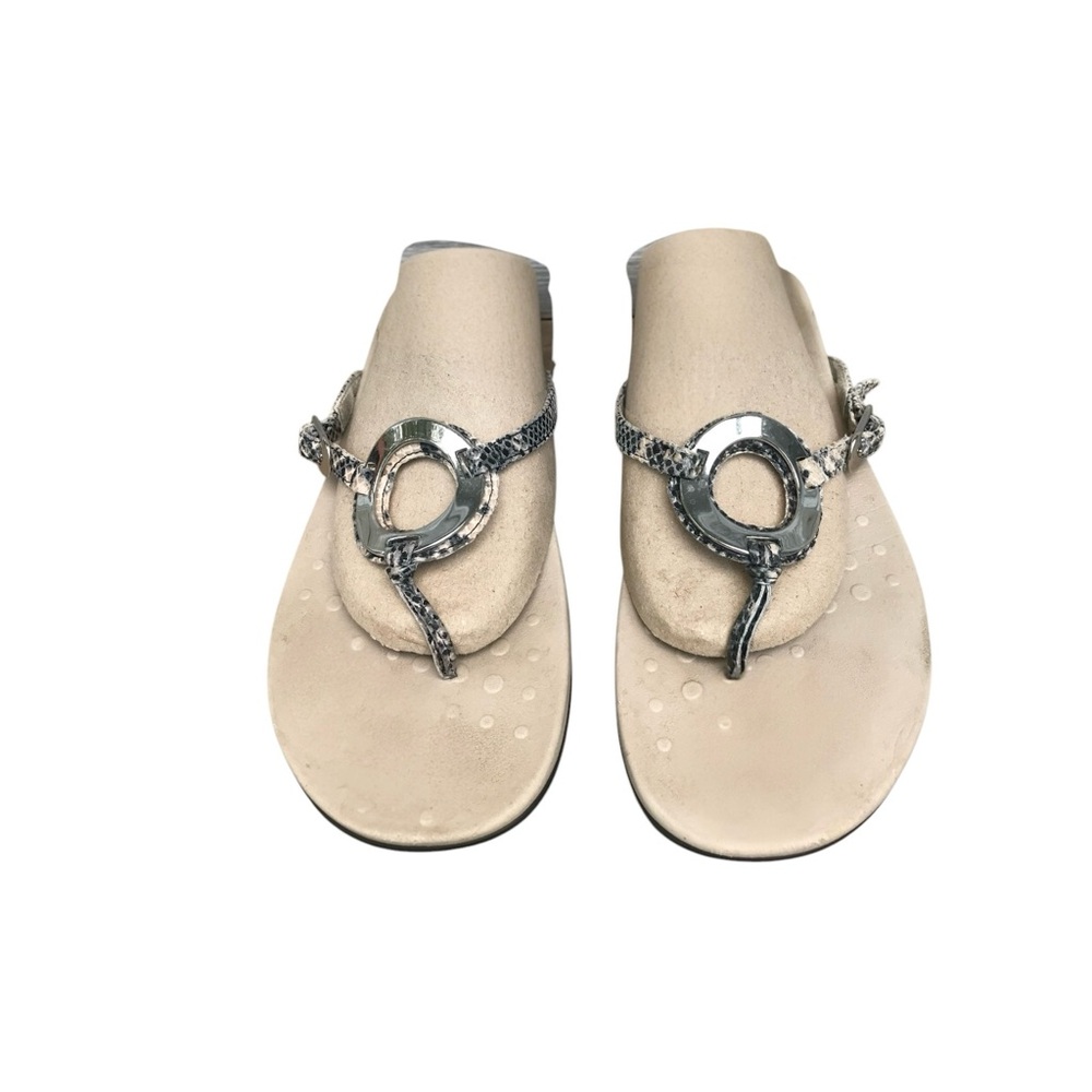 Vionic Karina Leather Slide Faux Snake skin Thong Arch Support Sandal. S…